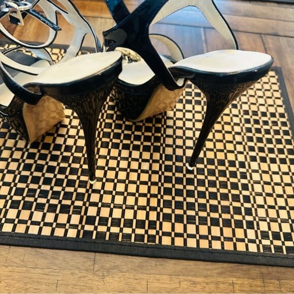 Black Patent Platform Stiletto Heels Strappy Sandals Size 8 New Without Box - Picture 6 of 12